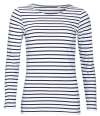 01403 Lds Marine SOL'S Ladies Marine Long Sleeve Striped T-Shirt White / Navy colour image